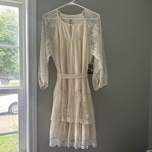 Torrid Festi Mini Dress Women's Lace Clip Dot Cream Long Sleeve NEW Size 0 Large